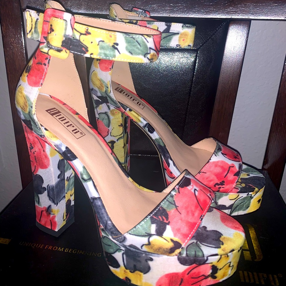Floral Square High Heels